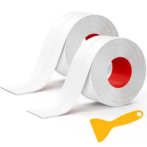 Caulk Tape Waterproof Self Adhesive, 2 Rolls White Caulking Sealant Strip for Kitchen, Countertop, Bathroom, Sink, Bathtub, Toilet, Floor Wall Edge Protector with Sealing Tool