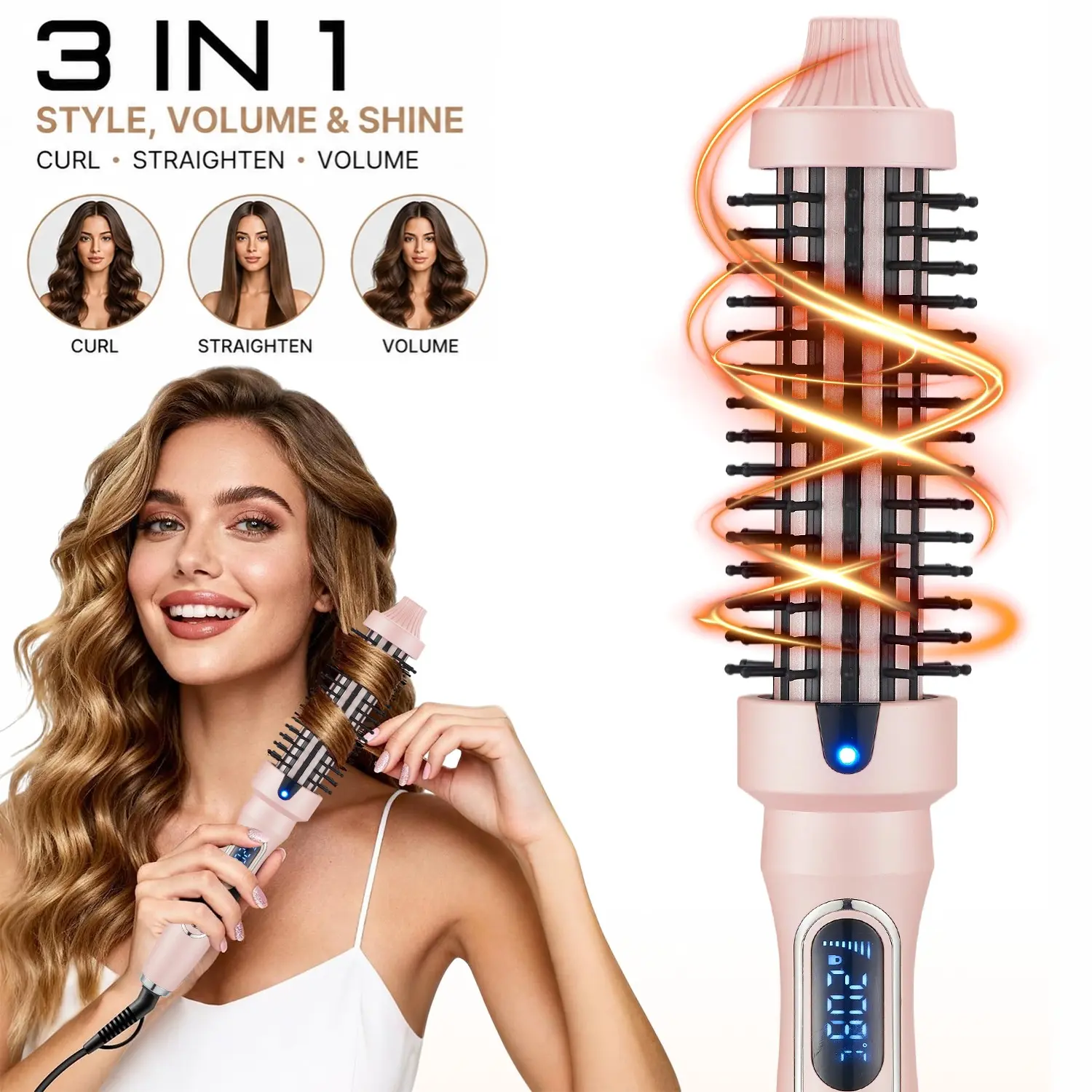 38mm Heated Hair Curler Comb, Us Plug, Negative Ion Technology, LED Display, 6 Temperature Settings, Suitable for All Hair Types, Hair Styler, Hair Curler Tool