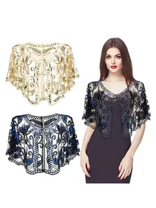 Vintage Sequin Beaded Shawl, Women's Evening Cape, Perfect for Parties and Holidays, Slim-Fitting, Solid Pattern, All Seasons Style