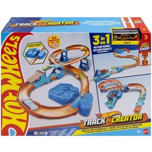 Hot Wheels Toy Car Track Set, Deluxe Building Box with Motorized Booster, 1:64 Scale Vehicle, Speed Snap Track, Boosted Jump Speedway