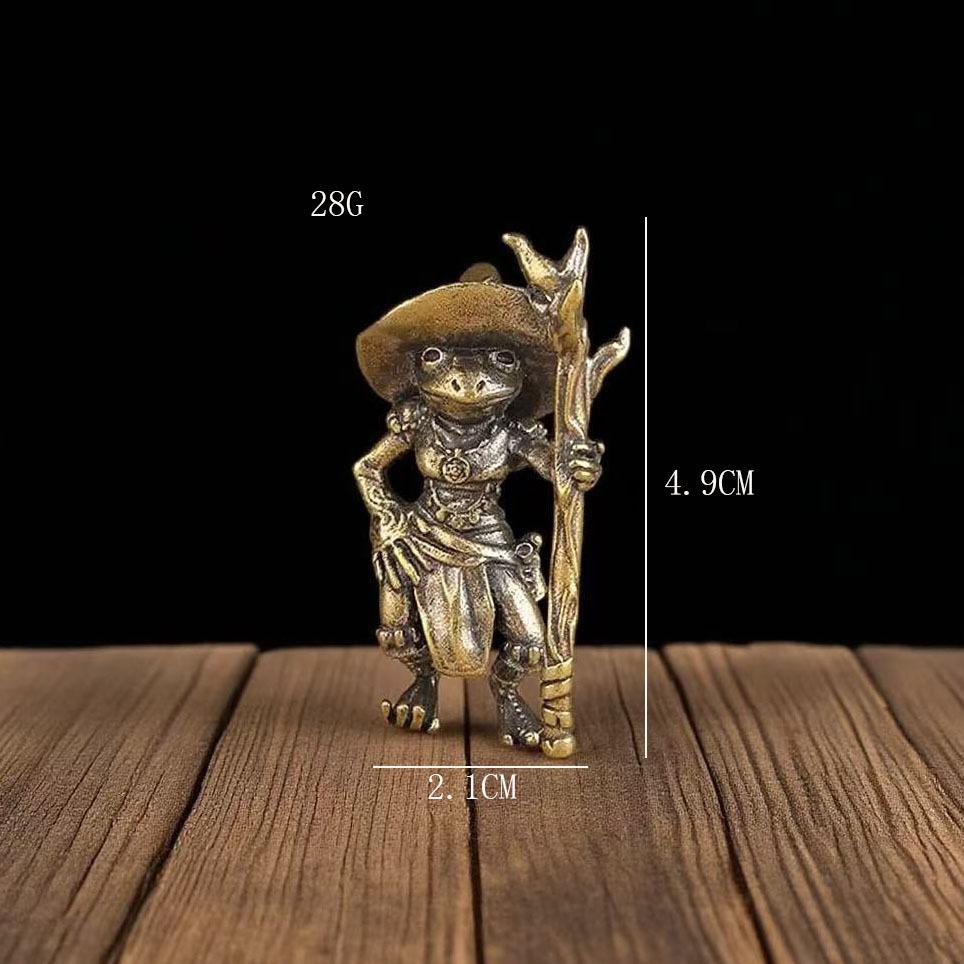 Brass Frog Wizard Statue, Guardian Mage Frog Figurine Desk Decor, Fantasy Bronze Sculpture Home Office Ornament, Lucky Toad Collectible, Aesthetic Cottagecore Bookshelf Zen Room Decor Gift for gifting collectors
