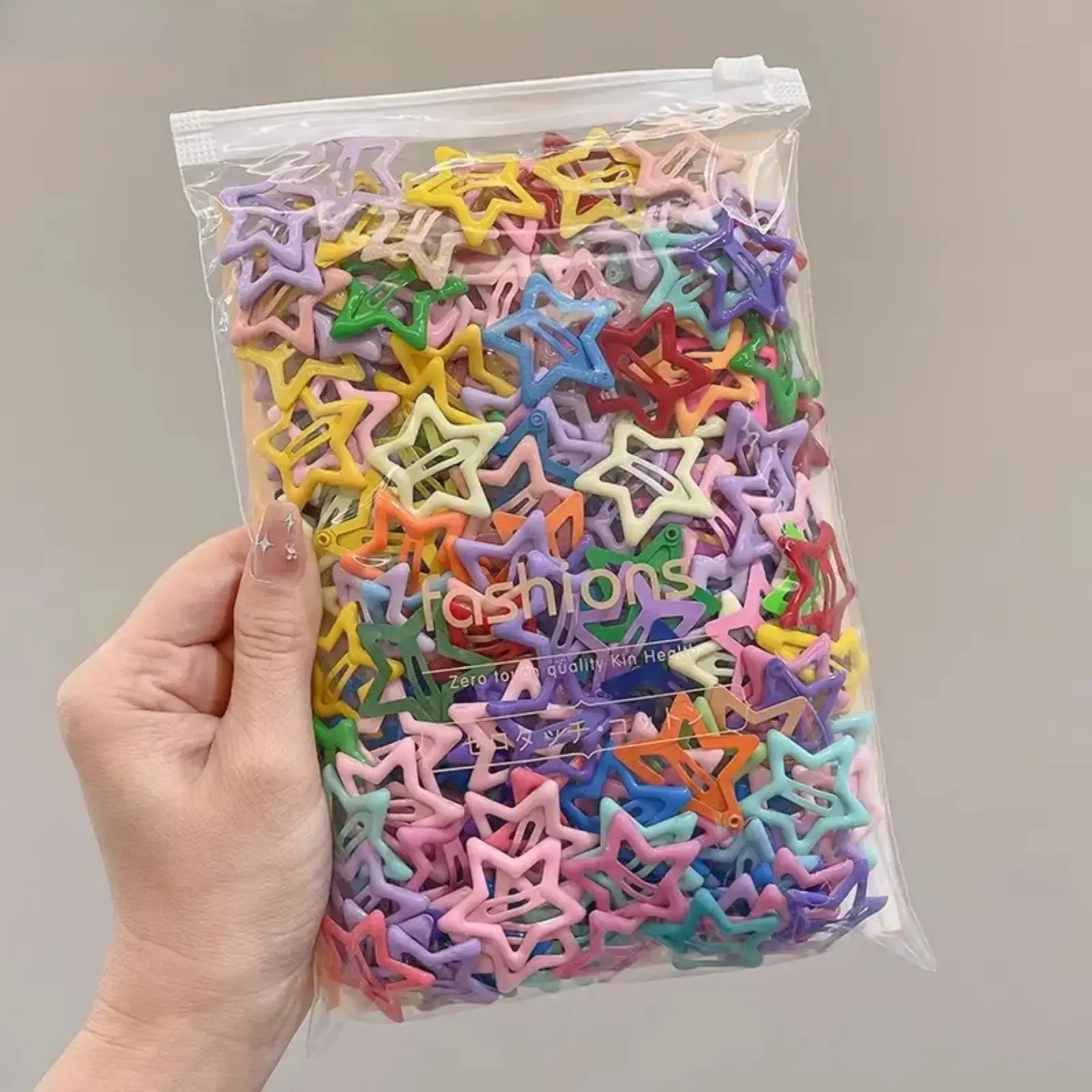 100Pcs Candy Color Star-Shape Non-Slip Hair Clips Set, Cute Girls' All-Season Daily Styling Barrettes for Sports & Outdoor Activities