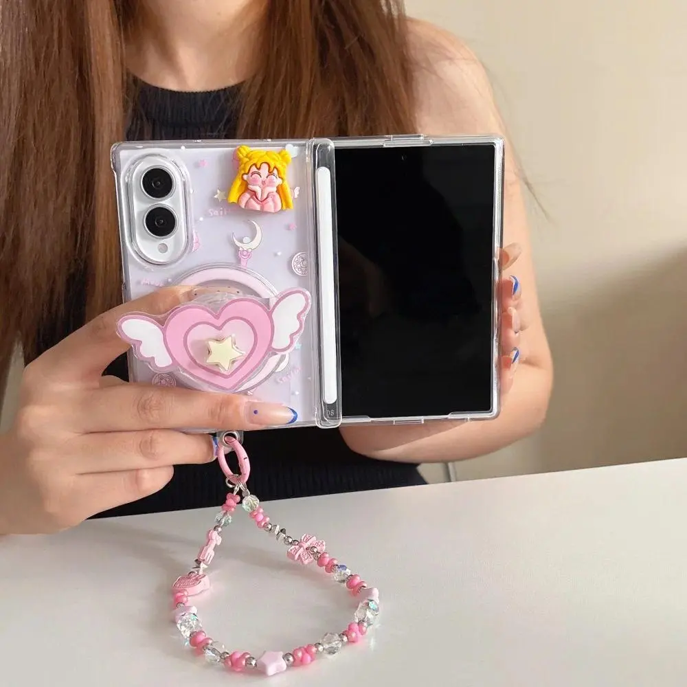 Cute Magical Girl Magnetic Phone case for Samsung Galaxy Z Fold 7 8 Fold 6 5 Fold 7 8 Ultra Cover With Magsafe Lovely Stand Case