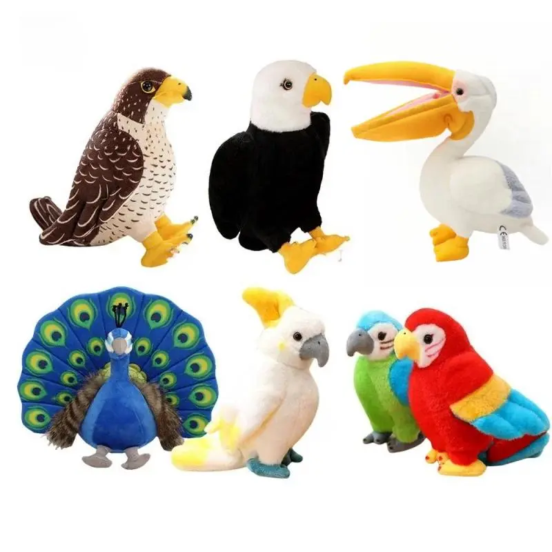Simulation Stuffed Animal Plush Toys - Cute Birds (Peacock, Budgie, 28cm Toucan, Parrot, Eagle, Pigeon) - Educational Learning Gift for Animals & Nature Themed Party Bags & Home Supplies