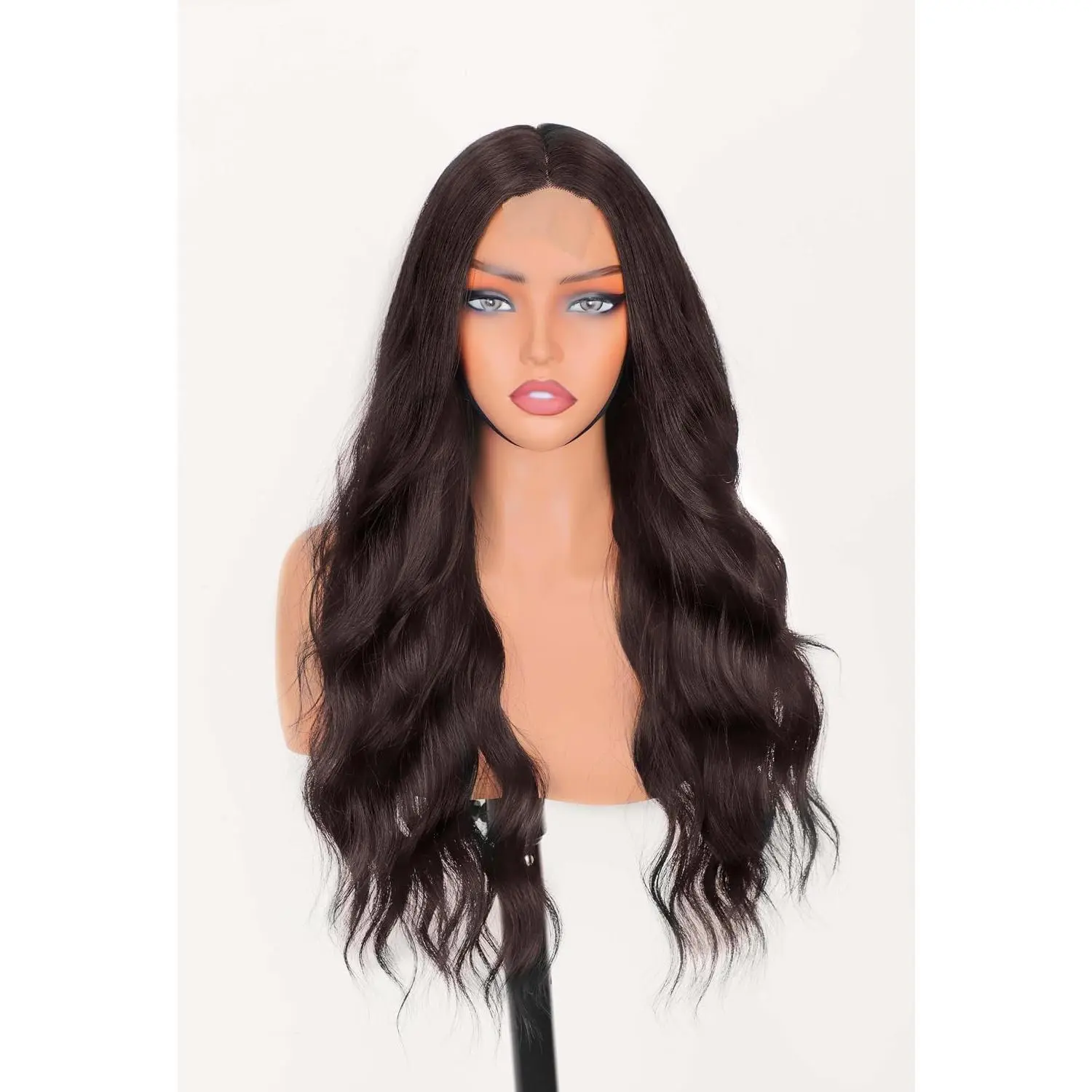 Reddish Brown Wig for Women Long Middle Part 4x1 Lace line | Glueless design, soft heat-resistant synthetic fiber, -looking lace line, middle part, for daily wear and parties