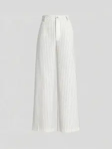 European and American Fashion Women's Pants, Casual Striped High Waist Wide Leg Trousers, Straight Leg Long Pants, Casual Commuter Pants, All Seasons