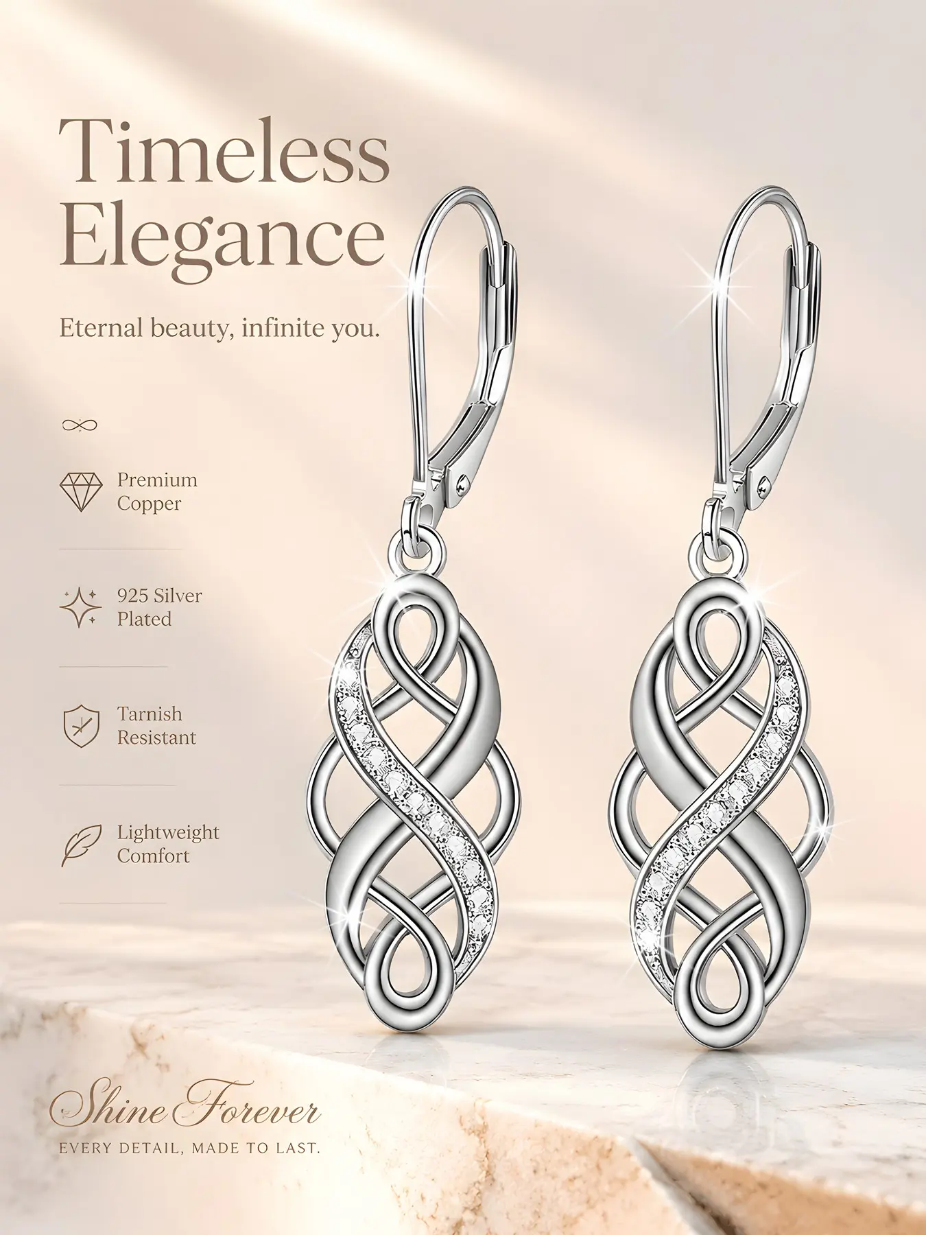 Elegant Celtic Knot Dangle Earrings, Fashion Ear Jewelry, Cubic Zirconia, Hypoallergenic, Casual Style, All Seasons, Perfect Gift for Friends and Loved Ones