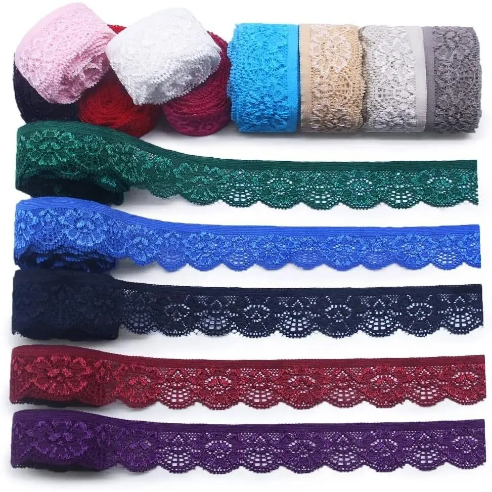28 Yards 1" Wide Lace Elastic Trim 14 Colors Lace Ribbon Flower Edge Trimming for Sewing Craft Wedding Party Decor Clothes
