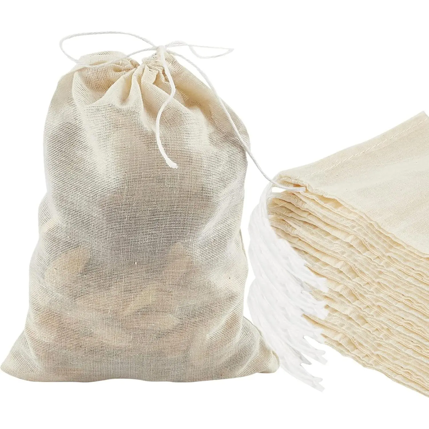 24 Pack Reusable Spice Bags for Cooking, Cheesecloth Bags for Straining, Drawstring Cotton Tea Bags Soup Bags Bone Broth Brew Bags Muslin Bags (6 x 8 inch)