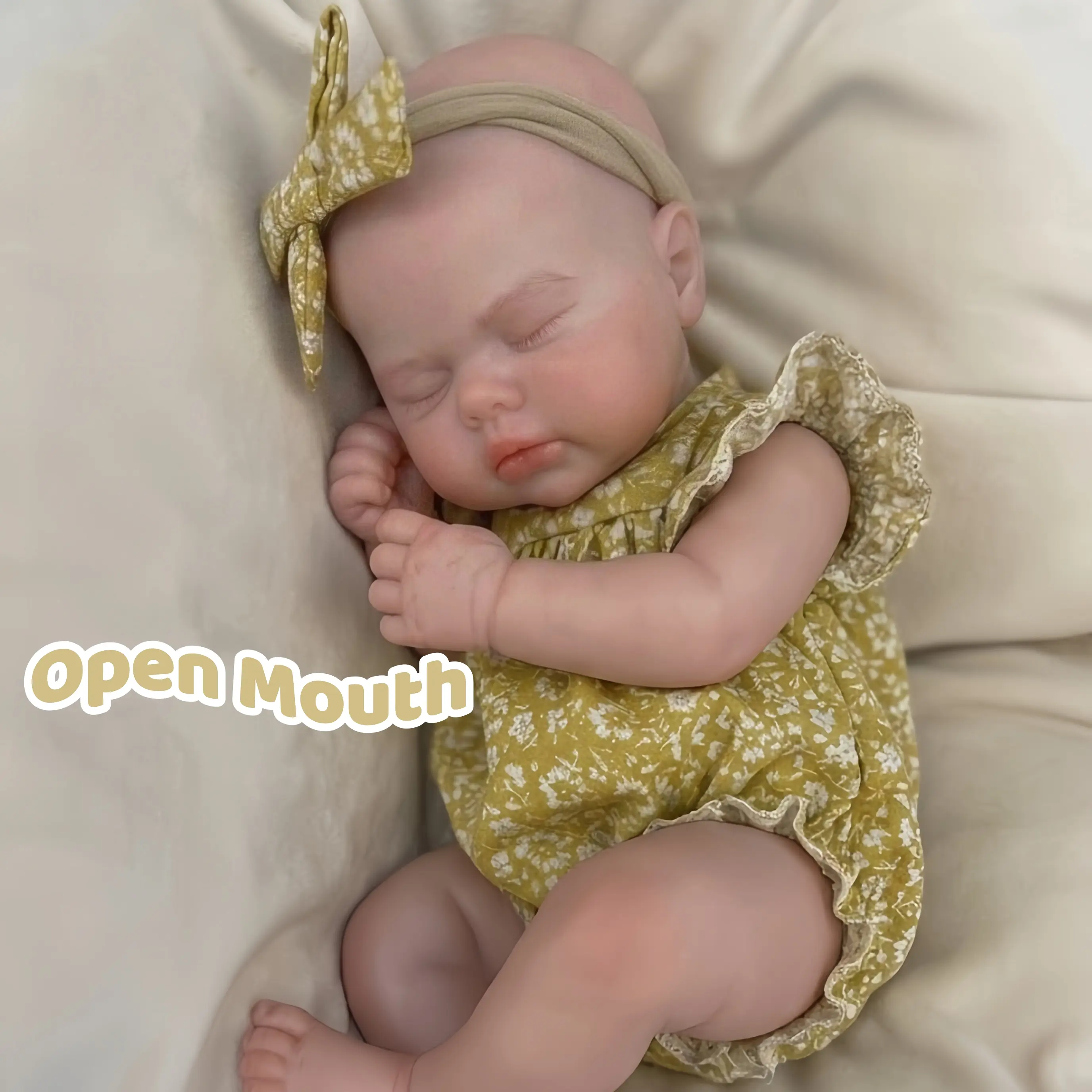 Otarddolls Realistic 12in (30cm) Reborn Girl Doll for Adult Collectors, Soft Solid Silicone, Washable Open Mouth, Skin-Friendly Handcrafted, Yellow Floral Dress, Change Clothes Feature, Ideal Birthday Gift, Reborn Doll