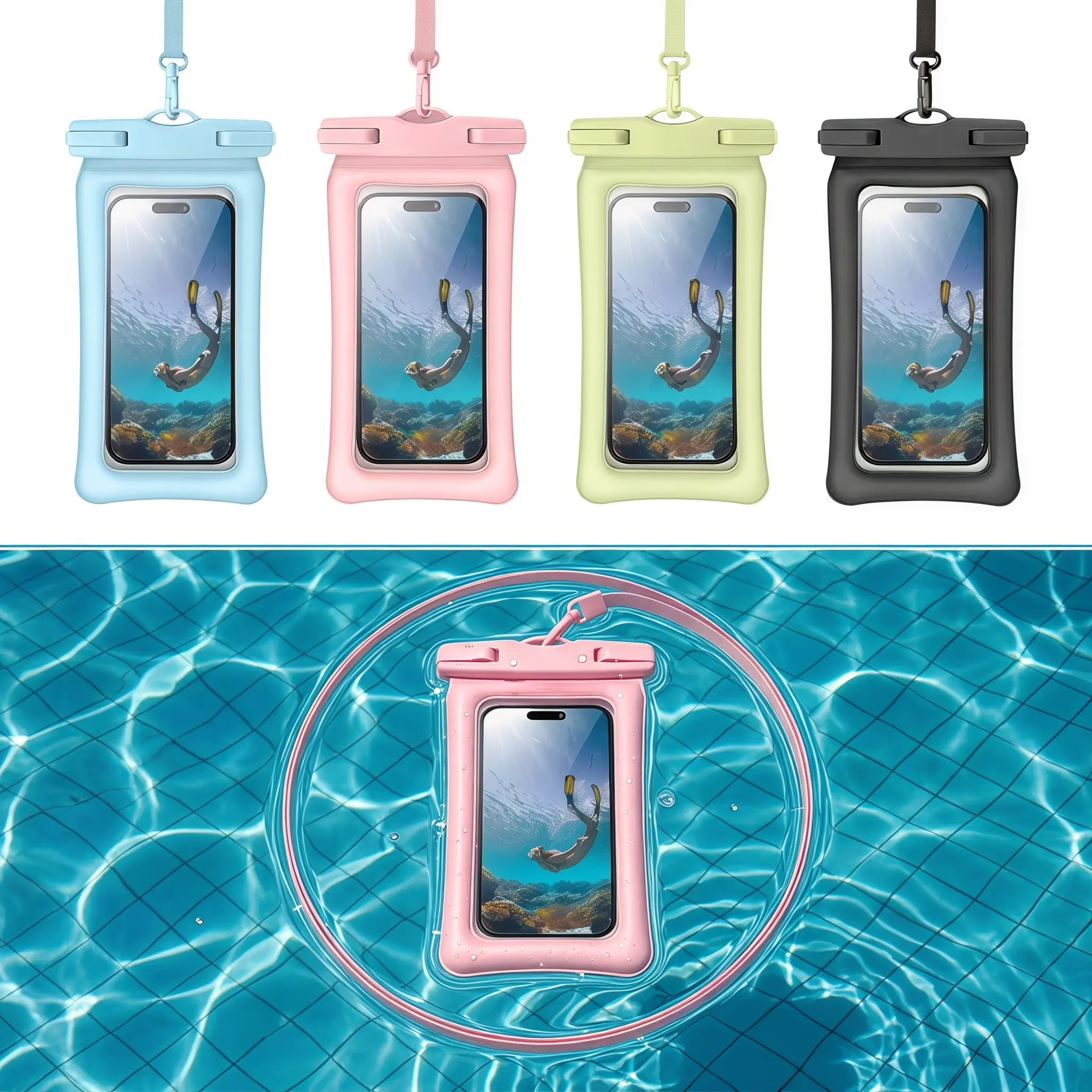 Floating IpX8 Waterproof Phone Pouch Double Lock Sealed Clear Touch Screen Dry Bag For Adults Swimming Diving Beach Vacation Underwater Photography Cell Phone Case-YY0