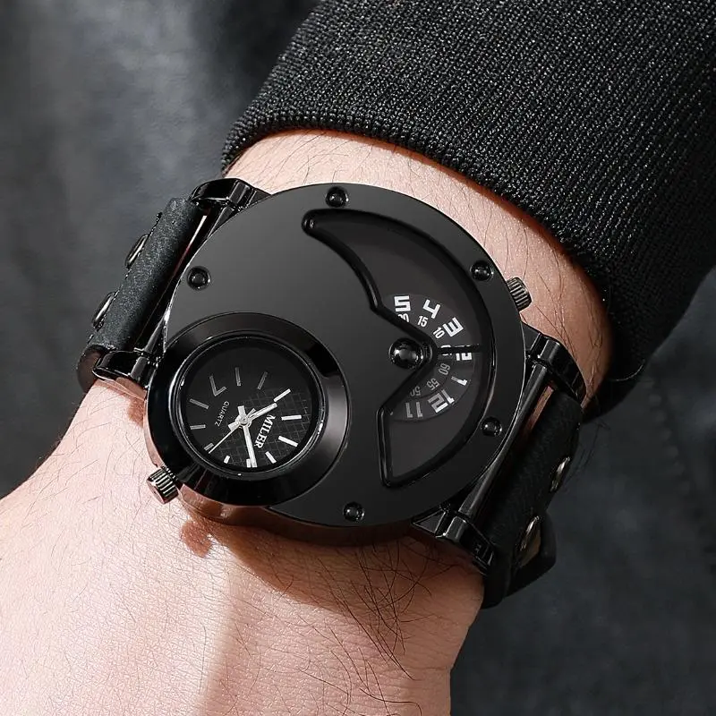 Men's High-End Quartz Wrist Watch - Dual Time Display, Denim Strap, Large Dial, Personalized, Fashionable Design