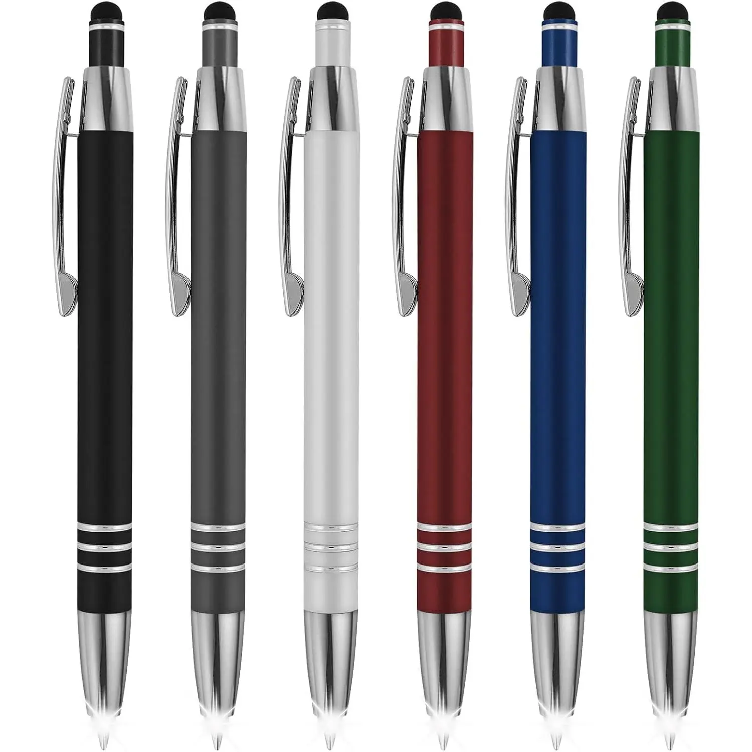 3 in 1 Multi-Function Soft  Pen with Light for Pilots, , Doctors Etc .Lighted Tip Pen LED Night Writer Flashlight+Stylus for Touchscreen Devices+Ballpoint Pen, Multi-Color, Pack of 6