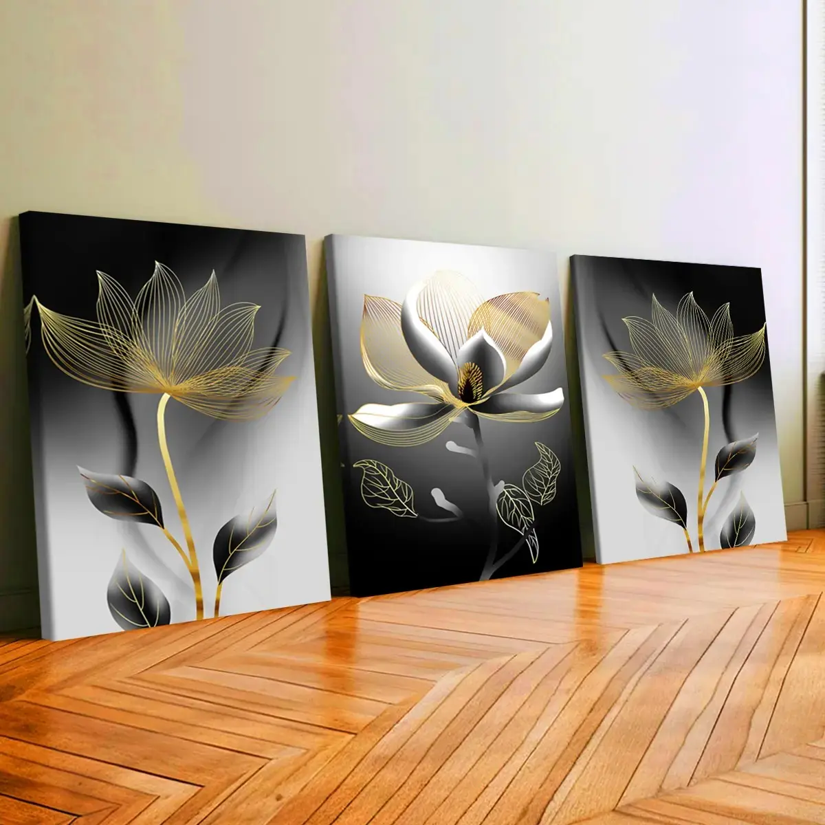 3-Piece Canvas Art Set, Luxurious Style, Modern Home Decor, Living Room Bedroom Office Background, Unframed Art Gift