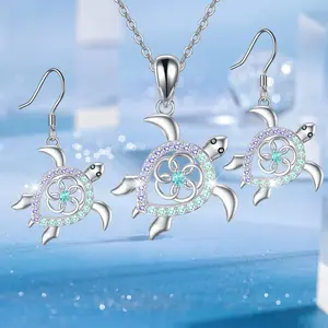 3pcs Turtle Shining Luxury Fashion Earrings & Necklace Set, Creative Versatile Exquisite Jewelry for Party Commemorative Use, Christmas Birthday Gift