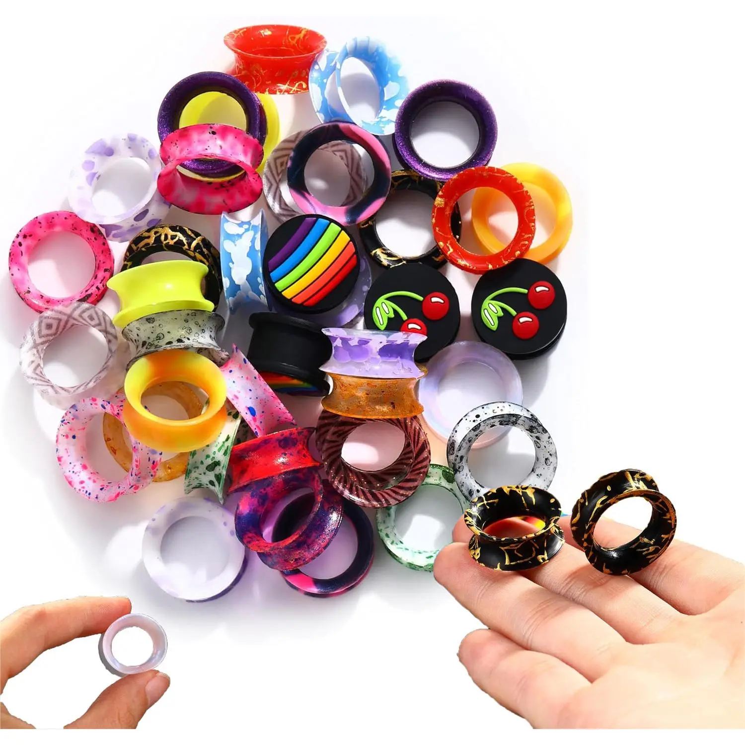 20 PCS Double Flared Silicone Ear Tunnels Set, Random Colors Flexible Ear Gauges Plugs, Soft Comfortable Ear Stretching Piercing Jewelry, Multiple Sizes 6G to 1 Inch for Men Women