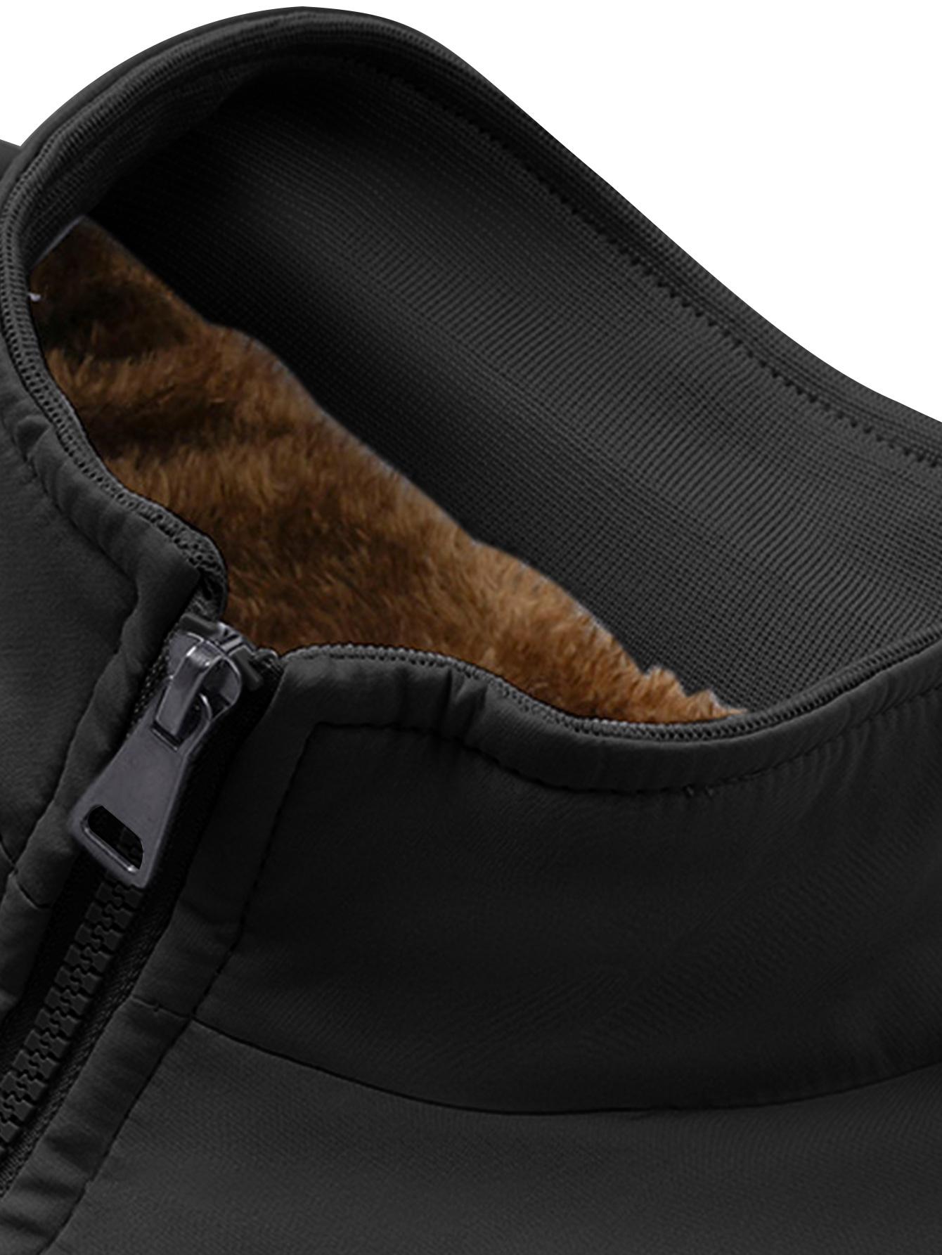 Men's Fleece Lined Thickened Jacket Winter Warmth Coat with Stand Collar, Full Zip，Windproof Outer Shell, Side Pockets, Elastic Cuffs & Hem for a Snug Fit, Ideal for Casual Outings, Outdoor Adventures & Daily Wear，Menswear Tops Long Sleeve