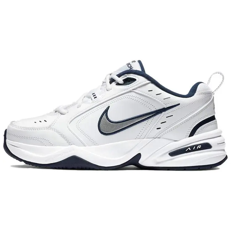 Nike Air Monarch 4 Men's Low-Top Retro Athletic Lightweight Sneakers - White & Navy, Fabric & Leather Construction, Slip-Resistant, Lightweight Casual Sneakers (House White Official Maison Mihara Shoes)