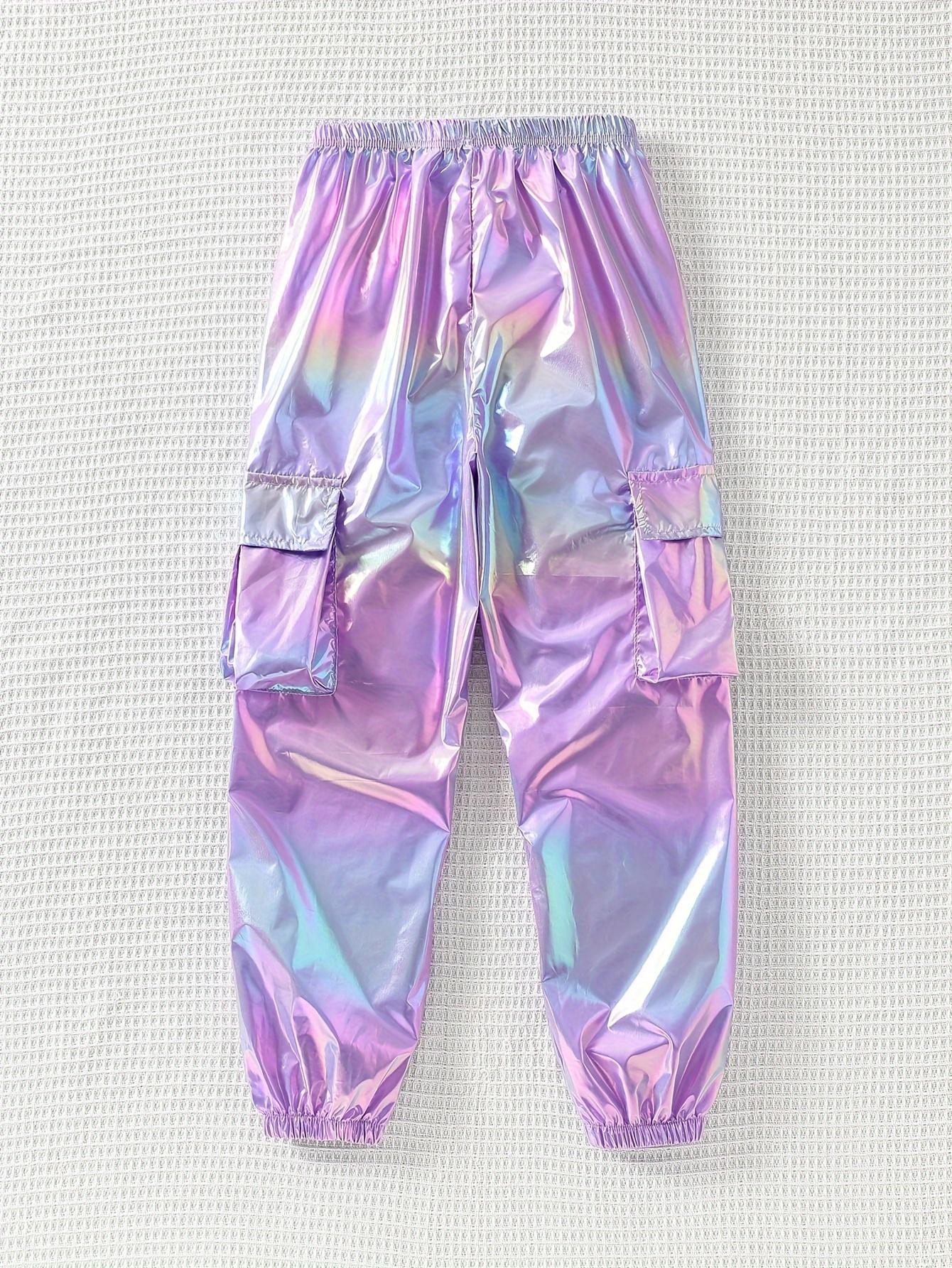 Girls' Fashionable and Unique Cool Holographic Flap Pocket Pants