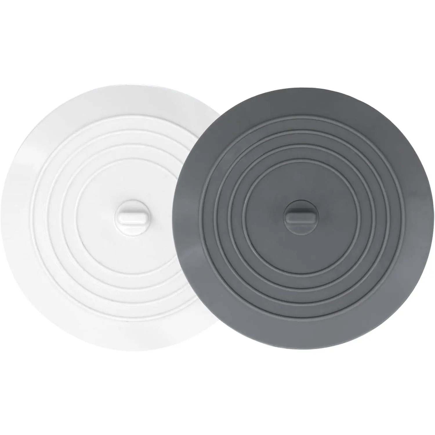2-Pack Synthetic Bathtub Plugs - Flat Round Drain Covers, 5-in Water Seal Leakproof  Suction Hair Stoppers, Renter-Friendly Bathroom  Improvement Accessories (White & Grey)