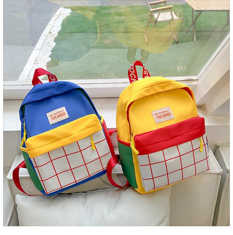 Kindergarten children's backpack, stylish baby color-blocking canvas backpack, lightweight backpack for boys and girls aged 3-6 years old