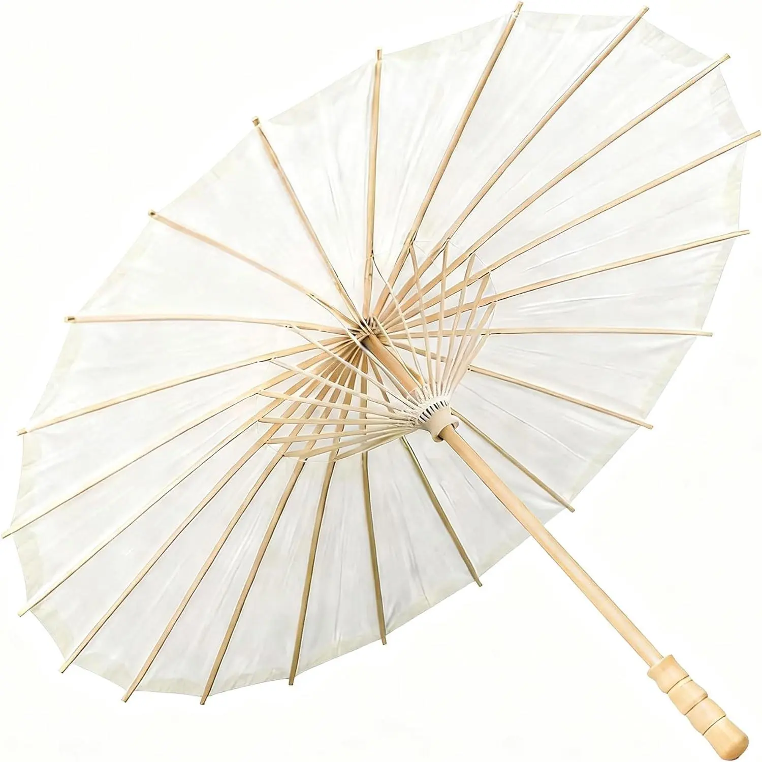 33-Inch White Minimalist Bamboo Manual Paper Parasol - Large Traditional Handmade Wooden Frame Umbrella for Wedding Decor, Photo Backdrop & DIY Art Craft Projects