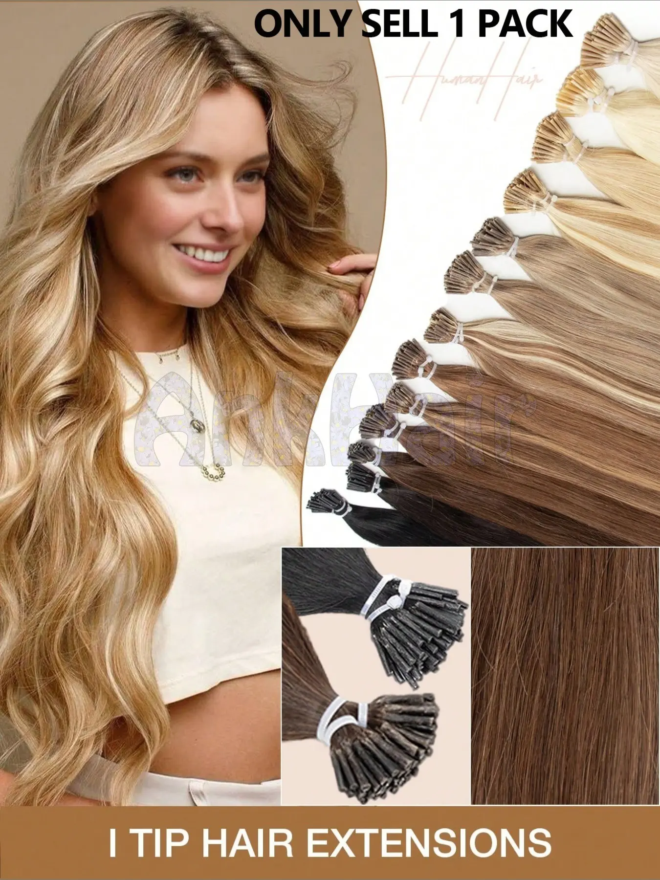 12-22 Inch Remy Human Hair I-Tip Extensions, Easy to Style, Cold Fusion No Shedding, Soft & Natural, 50pcs/30g for Travel & Daily Use