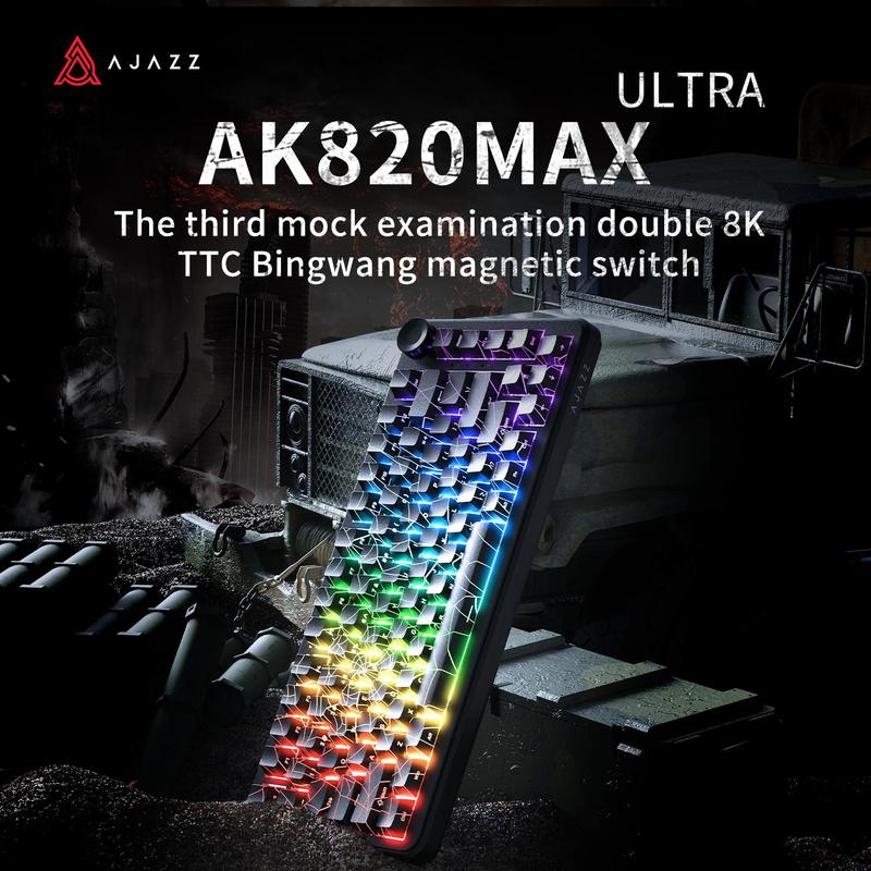 AJAZZ AK820MAX ULTRA wireless mechanical keyboard new magnetic rice switch low latency high precision HIFI version ABS side engraved three-mode 8000 mAh battery long battery life wired 8k wireless 8k full key hot-swappable DIY suitable for office and gami