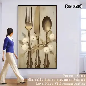 【2D flat】1 piece of modern life unframed decoration with tableware and cotton embellishments, decorative painting art, neutral texture, for bar, home, and dormitory wall decoration, cafes, living rooms.
