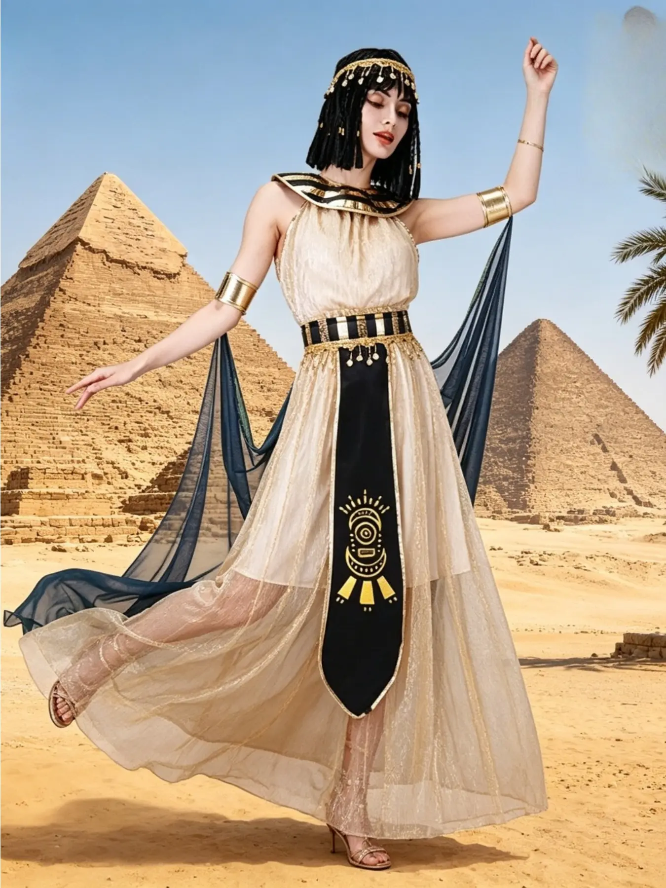 Retro Ancient Egyptian Themed Dress Adult Halloween Masquerade Party Stage Performance Outfit