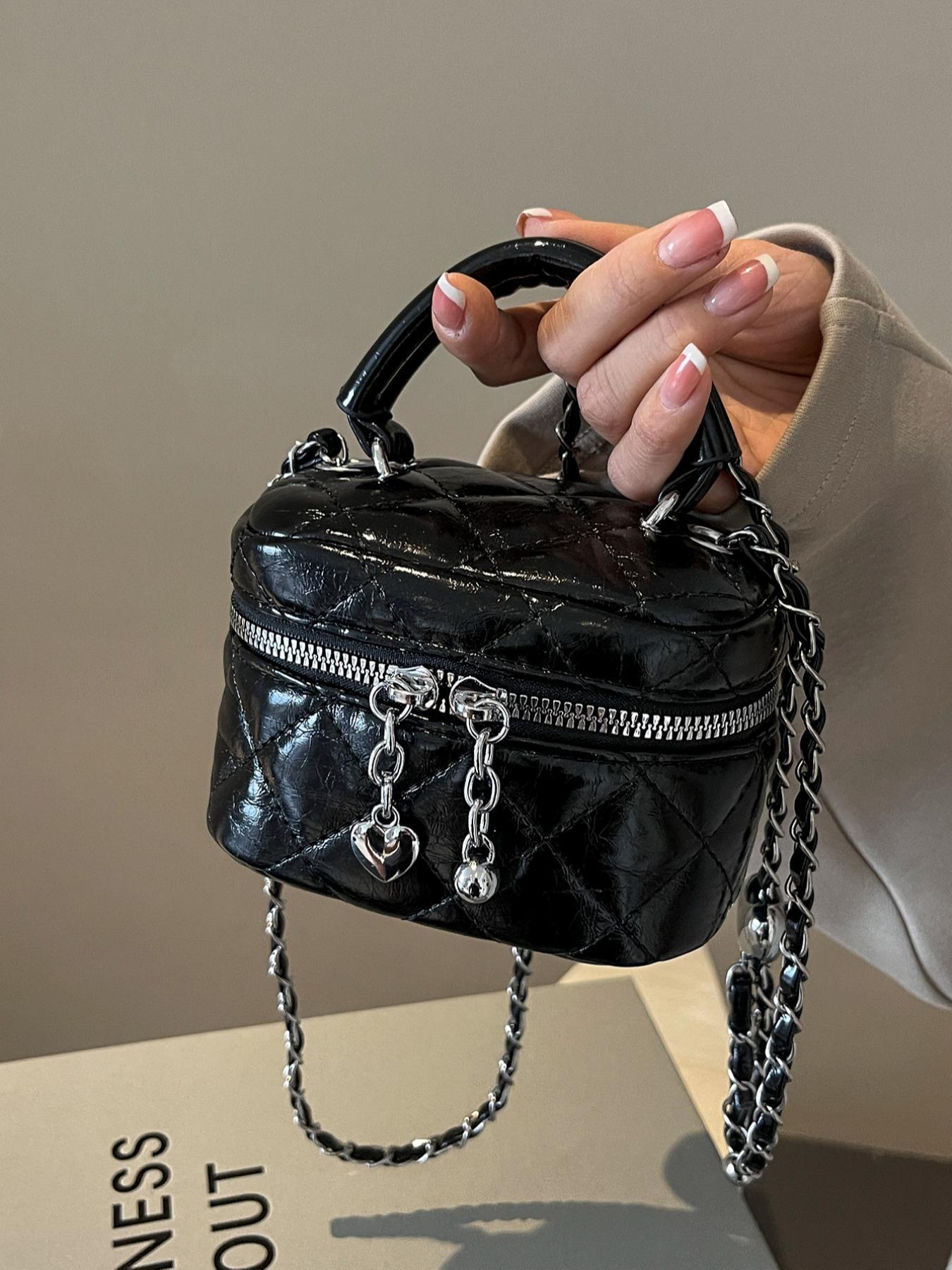 Women's Solid Color Chain Strap Crossbody Bag, Fashionable PU Leather Shoulder Bag for Daily Used, Casual Trendy Versatile High-quality Daily Commuting Bag