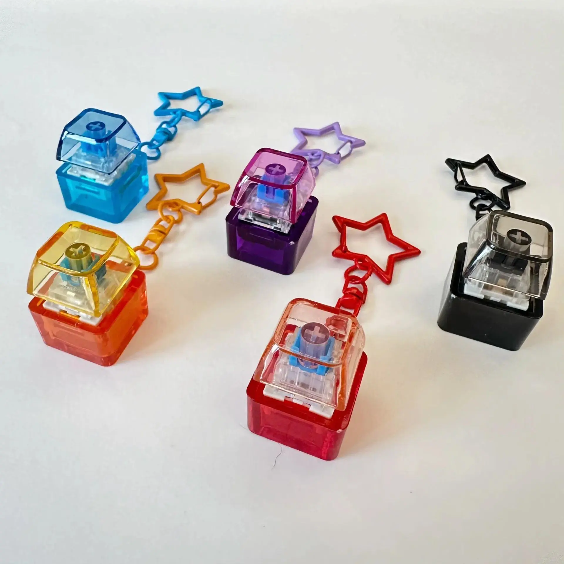 Mechanical Keyboard Button Decompression Keychain - Portable Fidget Stress Relief Toy with Batteries, Pentagram Pendant Fingertip Key, Unisex Stress Reliever for Office Workers, Gifts for Ages 4+, Fidget Stress Relief Toys