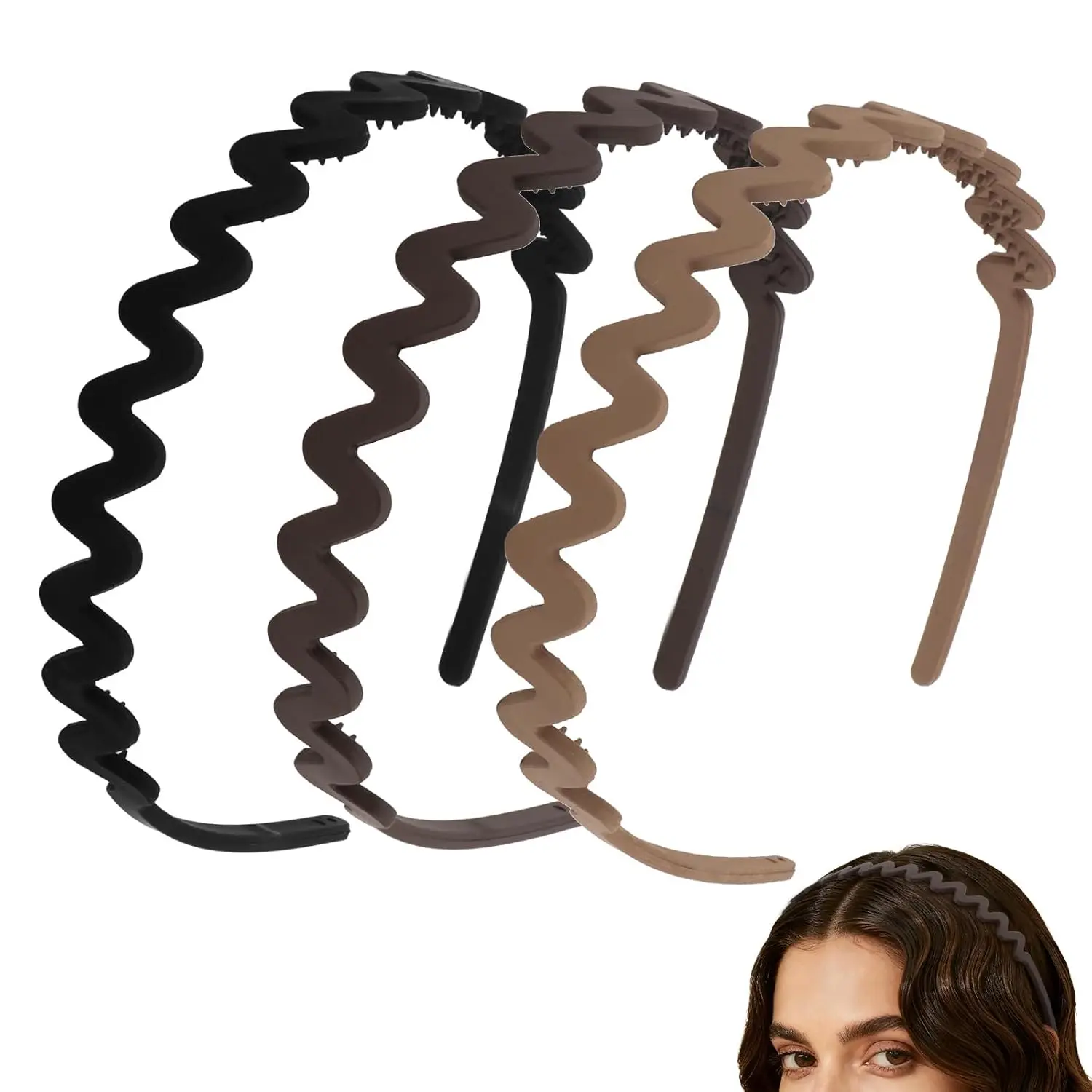 Women's Unisex Synthetic Zigzag Headbands (3-Count) - Plastic, Non-Slip, Thin Stretchy, Arc Fit, Frizz Control Hair Accessories for Party & School