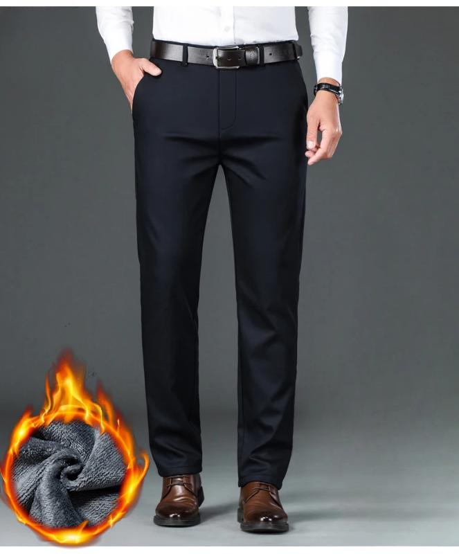 Static Cuff Flannel Thick Men's Casual Pants Winter New Fleece Business Stretch Warm Plush Trousers Brand Slim Straight Male Pants