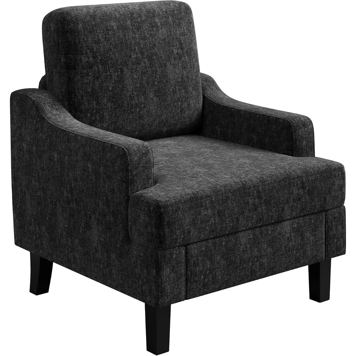 Chenille Mid Century Modern Accent Chair, Wood & Iron Frame, Armchair for Living Room and Bedroom