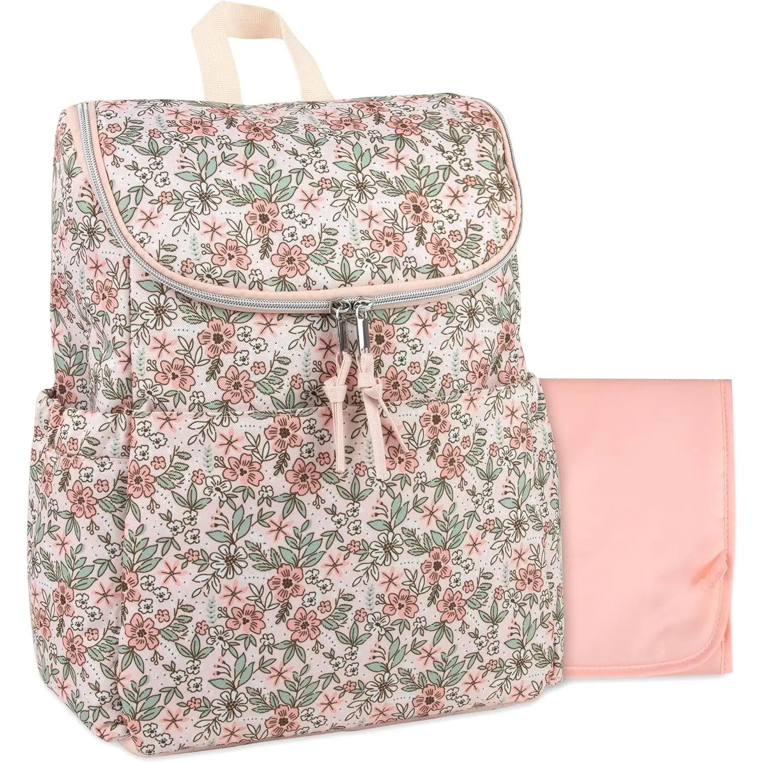 Multi-Function Floral Diaper Backpack Travel Nappy Baby Bag with Changing Pad and Stroller Straps