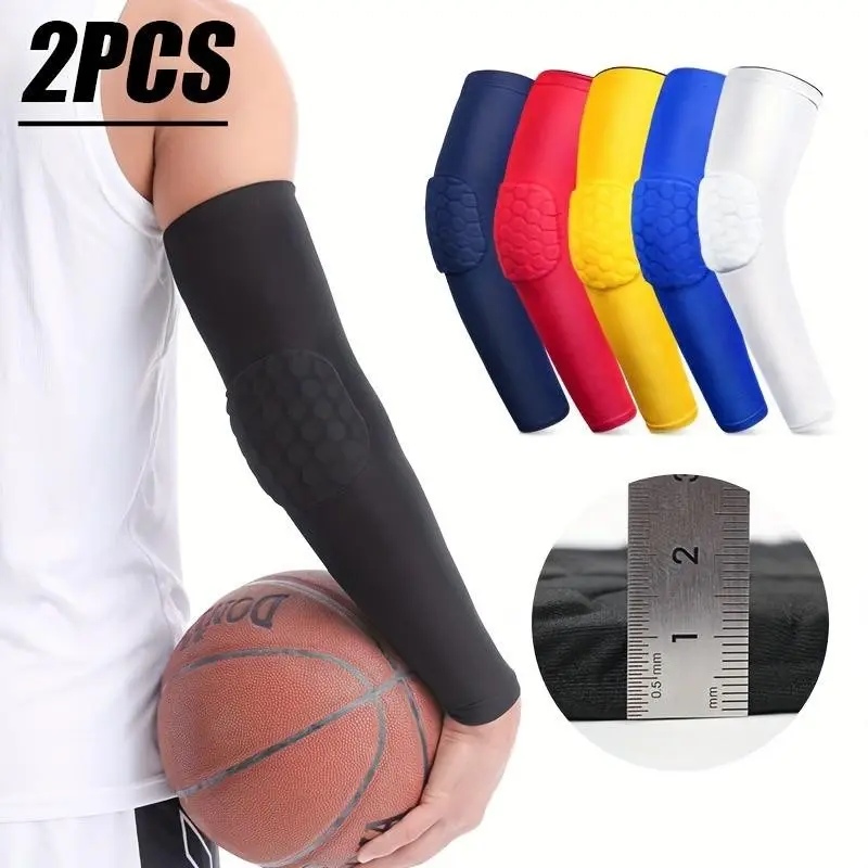 2pcs Honeycomb Elbow and Forearm Guards, Anti-Slip Breathable Compression Arm Sleeves Support, Basketball Cycling Multi-Sport Universal