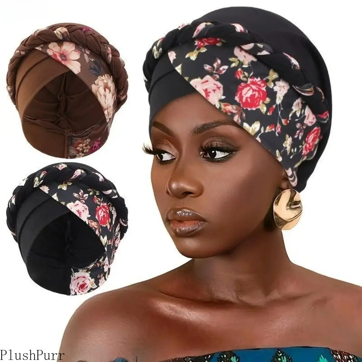 2PCS Boho Braided Head Scarf Hat for Women, Pre-Tied Cross Turban Hair Wrap, Printed Two-Tone Design, Stretchy & Soft Material, Comfortable Hair Cover for Daily Wear, Travel, Bad Hair Days, Chemo & Fashion Styling tiktokshopbacktoschool