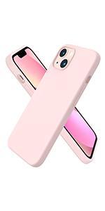 Compatible with iPhone 13 Case 6.1, Slim Liquid Silicone 3 Layers Full Covered Soft Gel Rubber Phone Case Protective Cover 6.1 Inch-Chalk Pink