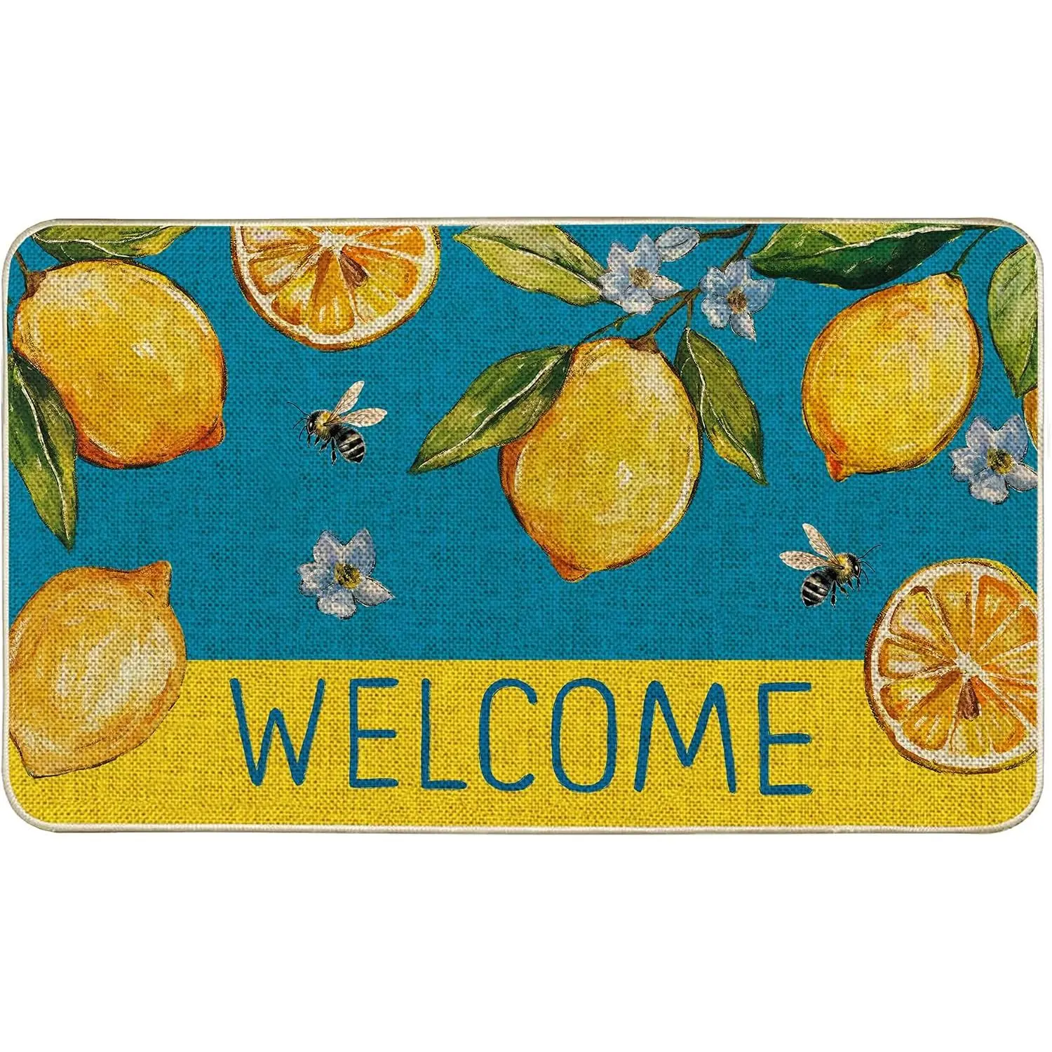 Summer Blue  Doormat Italian  Decorative Low Profile Rug | Spring Welcome 17 x 29 Inch Door mat, Fruit Non-Slip Front Doormats, Rubber Backing Rugs Entry Porch Patio Decor for