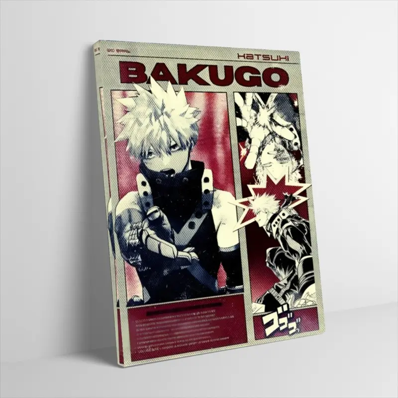 Bakugo Katsuki Retro Poster Canvas Wall Art My Hero Academia Vintage Comic Strip Layout Sketch Print Japanese Anime Manga Character Wall Decor for Kid Boy Bedroom Gaming Room Unframed Graphic Prints