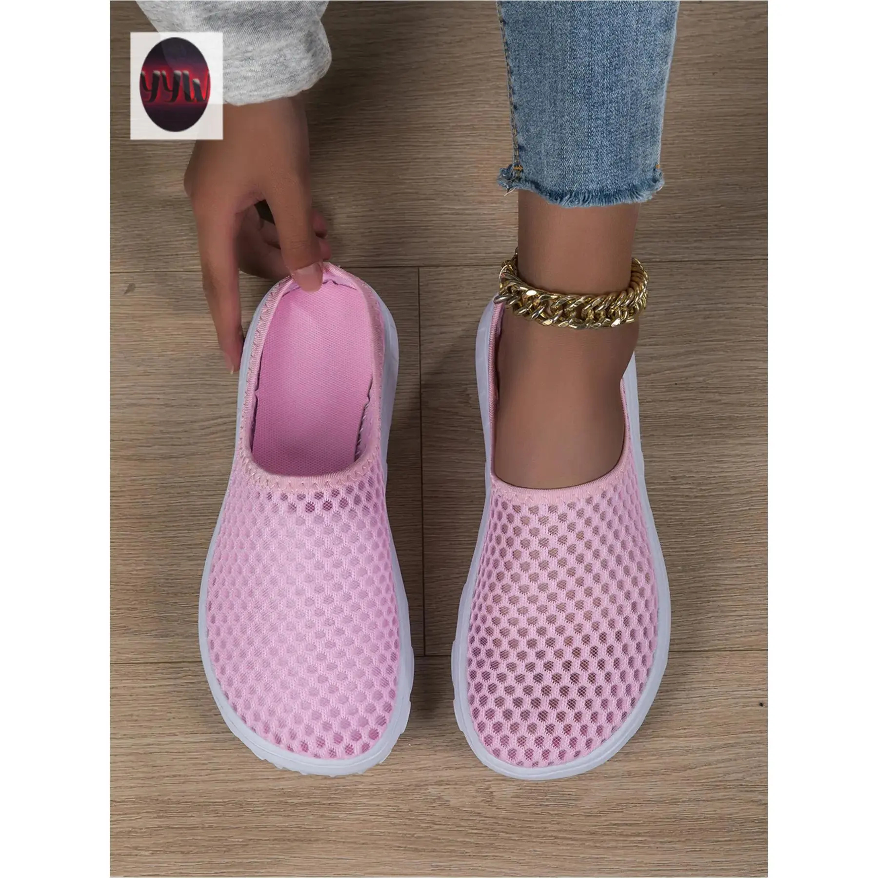 YYW1 Women's Platform Mule Sneakers Backless On Style Walking Shoes Breathable Fly Woven Non Outdoor Casual Shoes Casual Fashion Shoes Footwear Girl