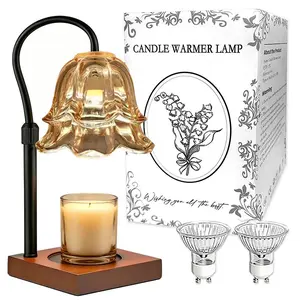 Gold Floral Candle Warmer Lamp with Timer and Height Adjustable Modern Design, No Flame Safe Wax Melting Solution That Complements Any Home Interior