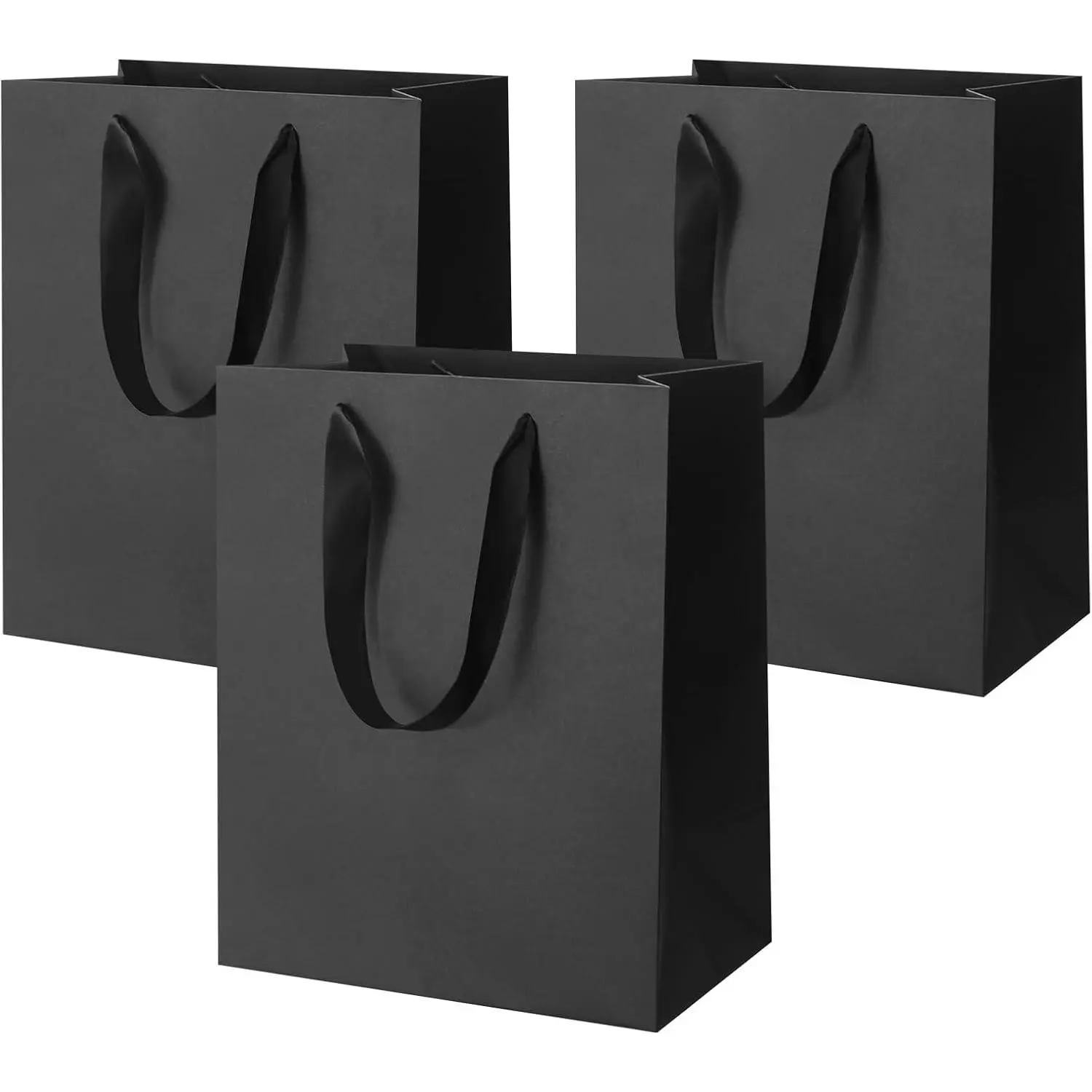 Black  Bags with Handles,3Pcs Medium Thank You  Bag(Black-3pcs) | DIY Black Paper Shopping Bags with Ribbon Handles, Wrap Bags for Valentine's Day,Birthday,Anniversary,Holiday Party