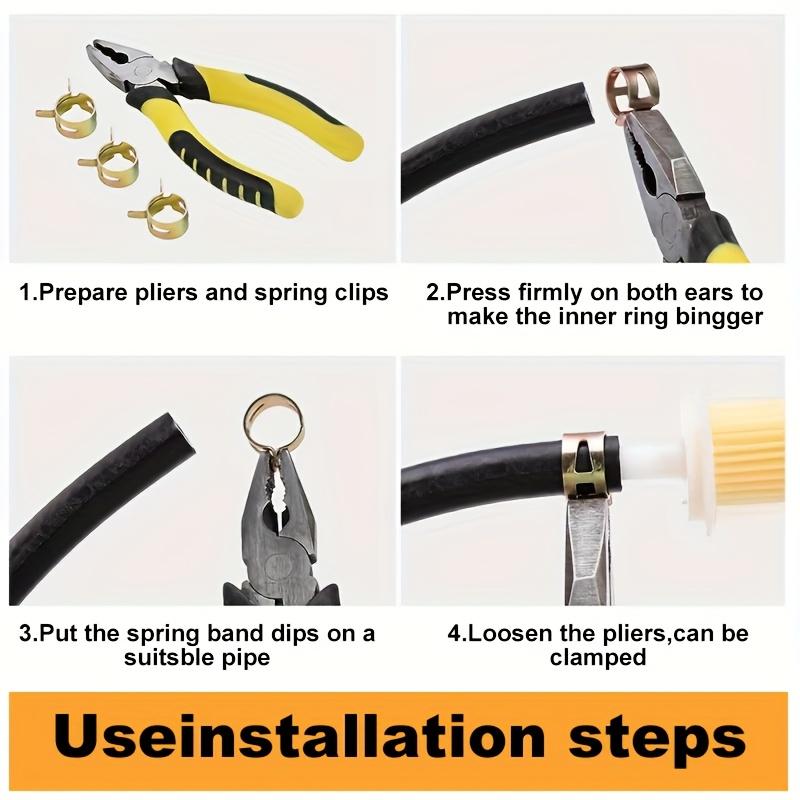 90pcs Spring Hose Clamp Assortment Kit Includes Spring Band Action Clamps for Fuel, Vacuum Hose, And Low-pressure Air Applications. Sizes Available: 6mm, 7mm, 8mm, 9mm, 10mm, 12mm, 14mm, And 16mm.