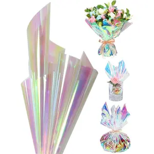 20 Sheets 19.6 in x19.6 in Iridescent Cellophane Wrap Paper, Rainbow Wrapping Paper for Flower Gift Baskets Wrap DIY Wrapping