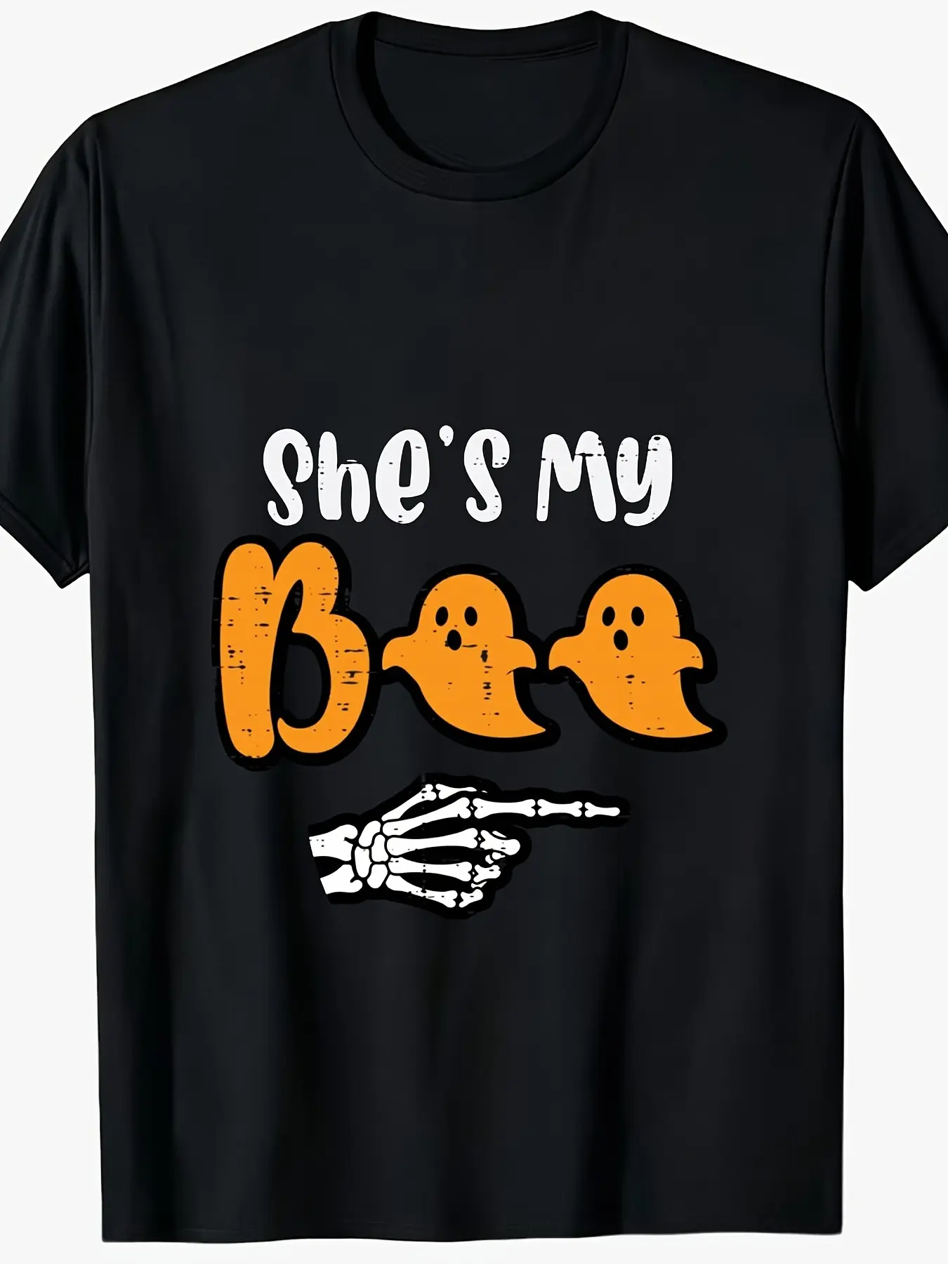 Men's Halloween Matching She's My Boo Skeleton Couple Costume Performance Graphic Print TShirt Casual Short Sleeve Round Neck Top Men's Daily Wear Athletic Shirt Retro Casual Round Neck Printed T-shirt Unisex