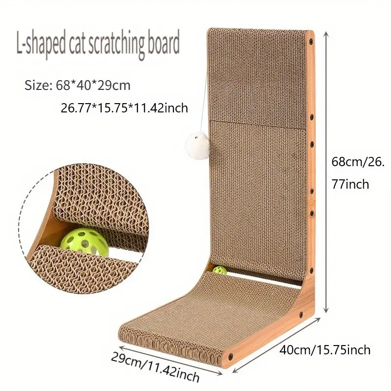 L-Shaped Extra-Large Cat Scratching Board, Wall-Mounted Vertical Cat Claw Sharpener, Durable Corrugated Paper Cat Toy