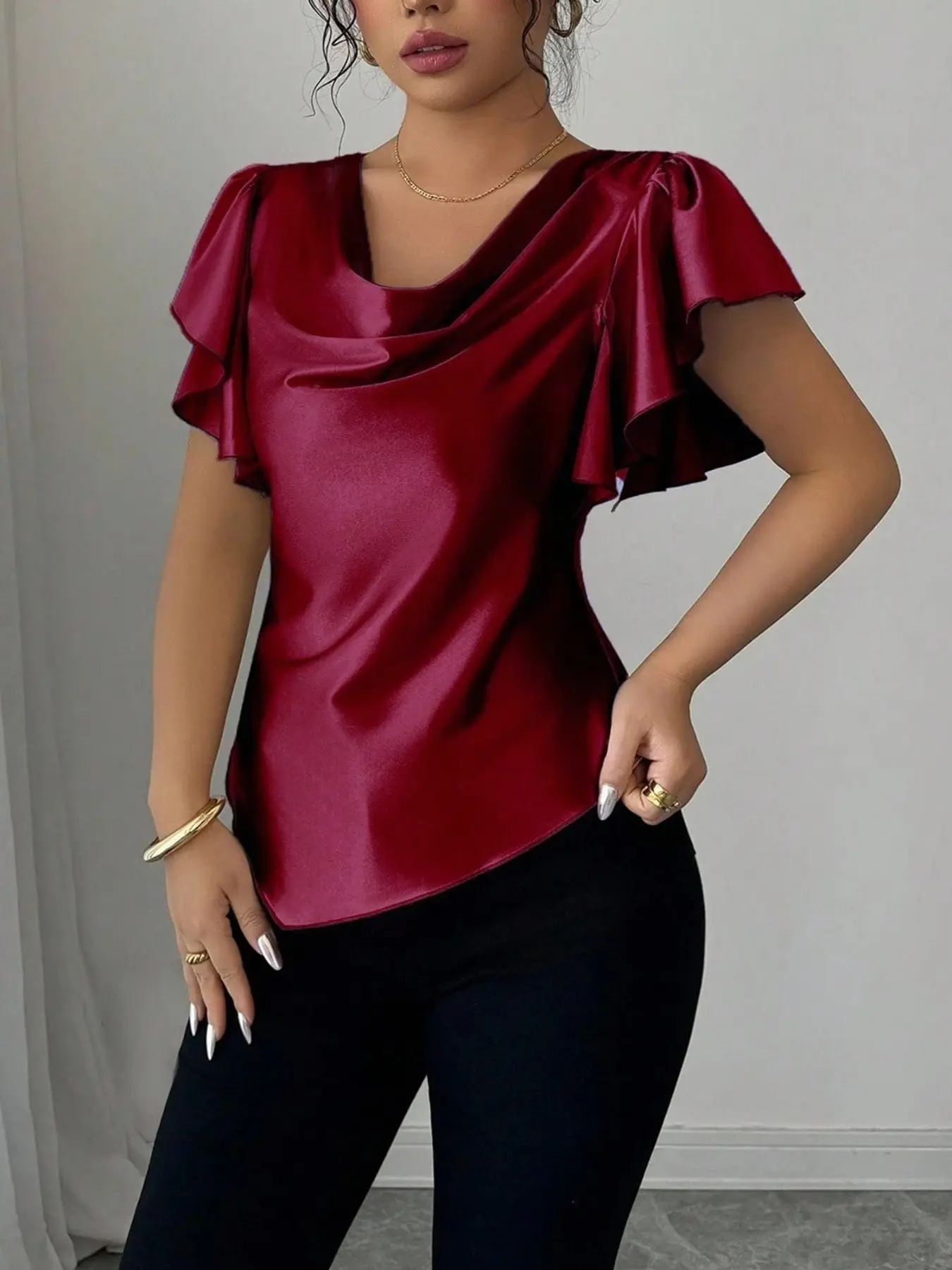 Elegant Casual Summer Sexy Cap Sleeve Asymmetrical Hem T-Shirt, Fitted Women's Fashion Top, Comfortable and Stylish, Chic, Everyday, Perfect for Daily Wear
