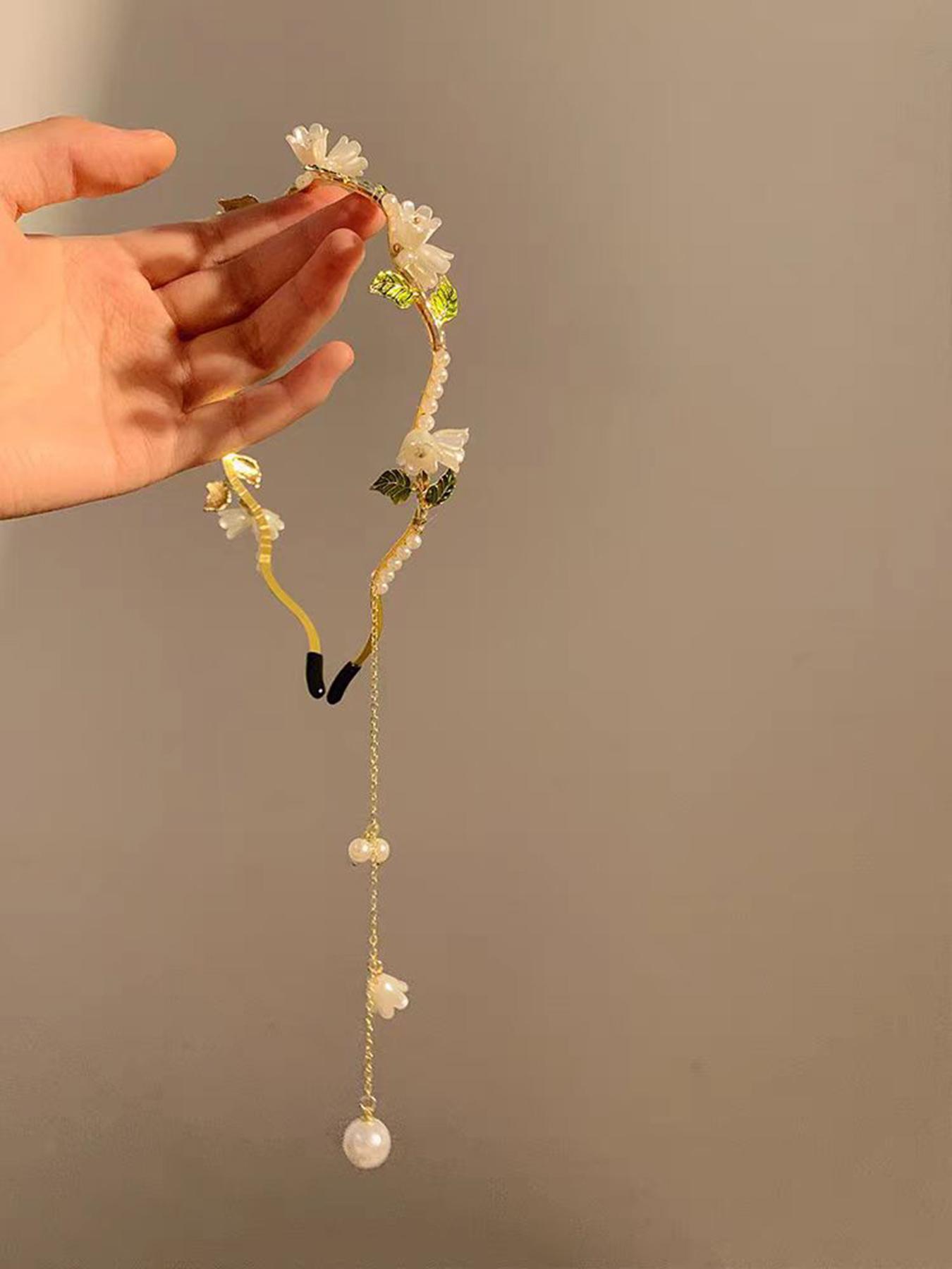 Faux Pearl Decorated Hair Hoop, Elegant Flower & Leaf Design Headband for Women & Girls, Fashion Hair Accessories for Party, Daily Decor, Trendy All-match & Exquisite Princess Hair Hoop for Gift, Chic Headbands